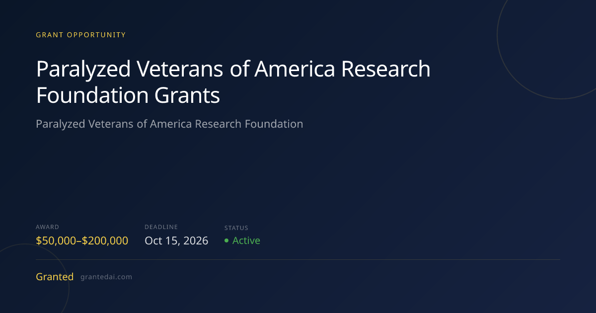 Paralyzed Veterans of America Research Foundation Grants (2026 ...