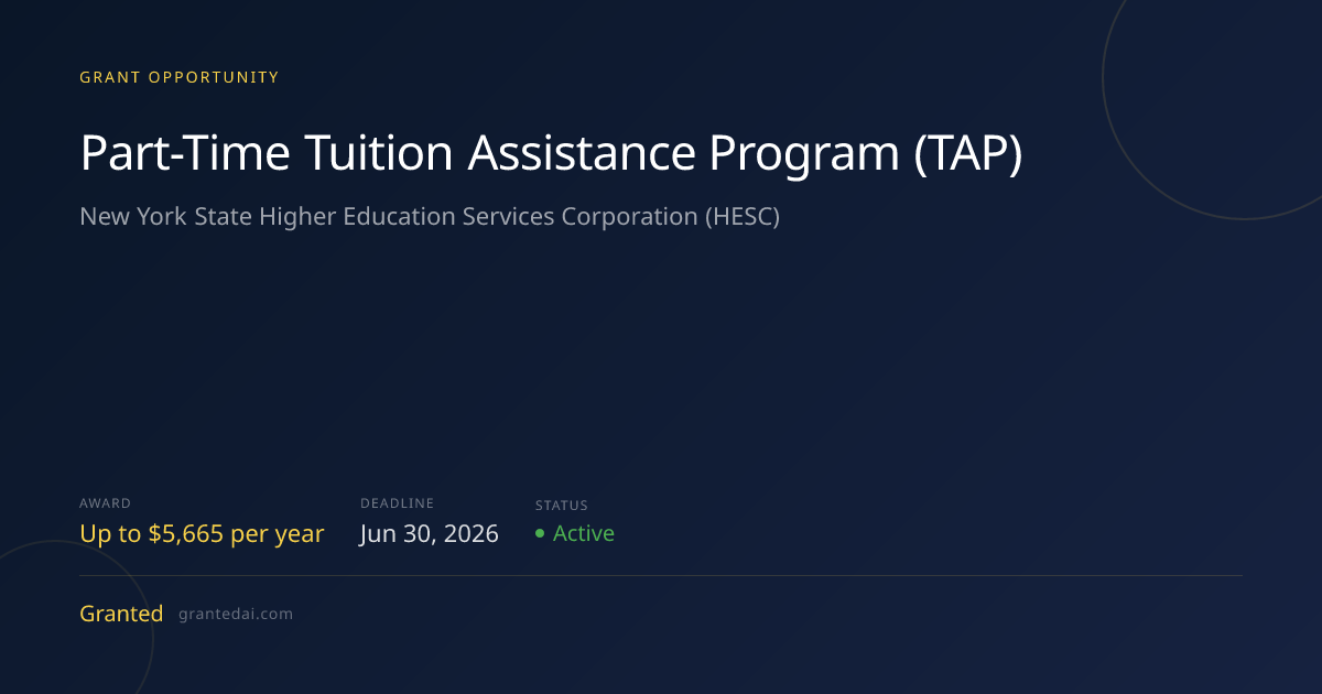 Part-Time Tuition Assistance Program (TAP) (2026) | Granted AI