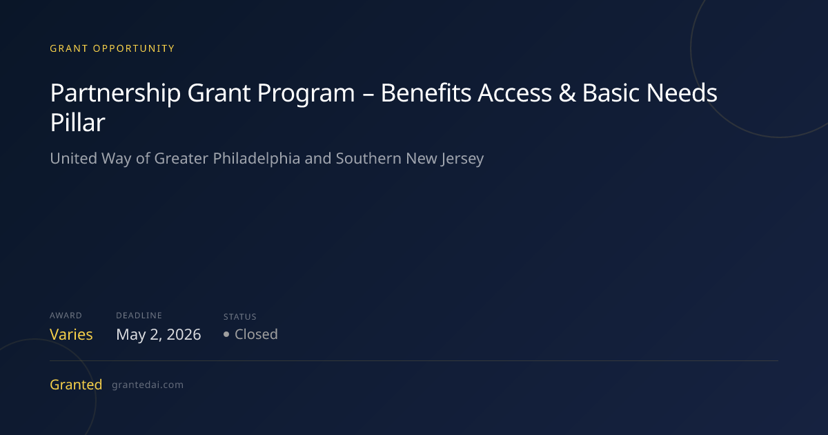 Partnership Grant Program – Benefits Access & Basic Needs Pillar (2026 ...