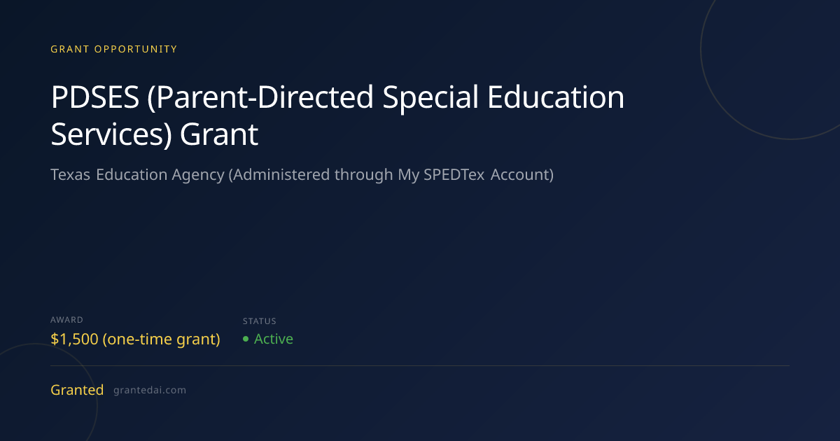 PDSES (Parent-Directed Special Education Services) Grant (2026 ...