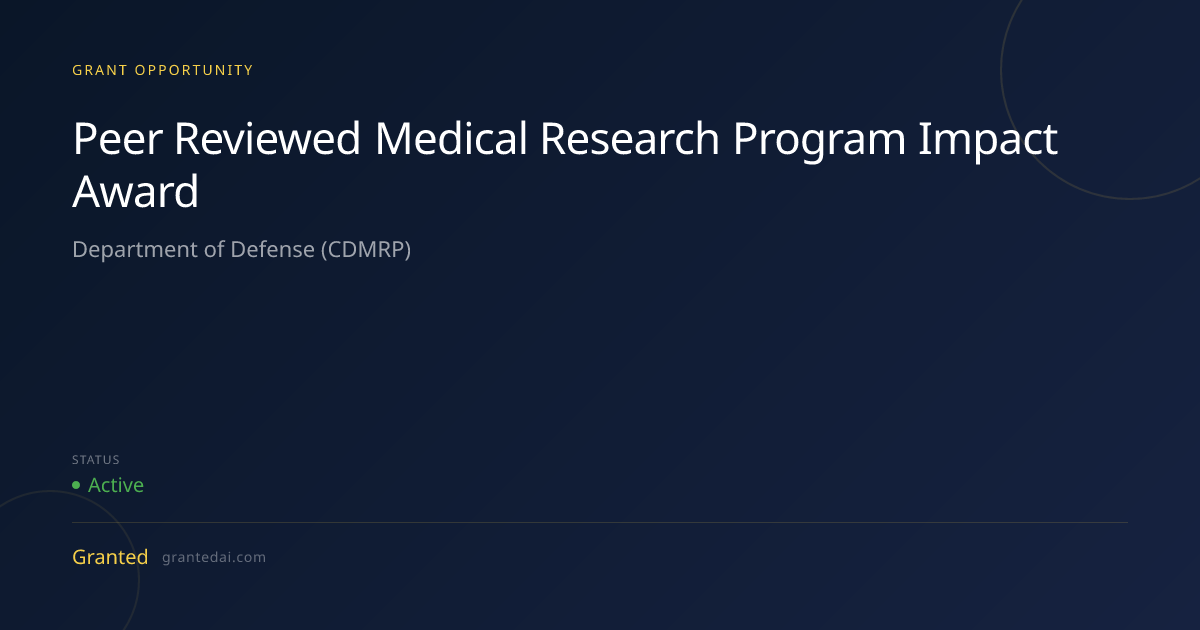 Peer Reviewed Medical Research Program Impact Award (2026) | Granted AI