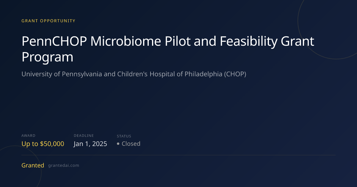 PennCHOP Microbiome Pilot and Feasibility Grant Program (2025) | Granted AI