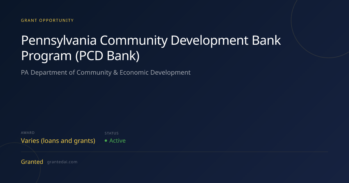 Pennsylvania Community Development Bank Program (PCD Bank) (2026 ...