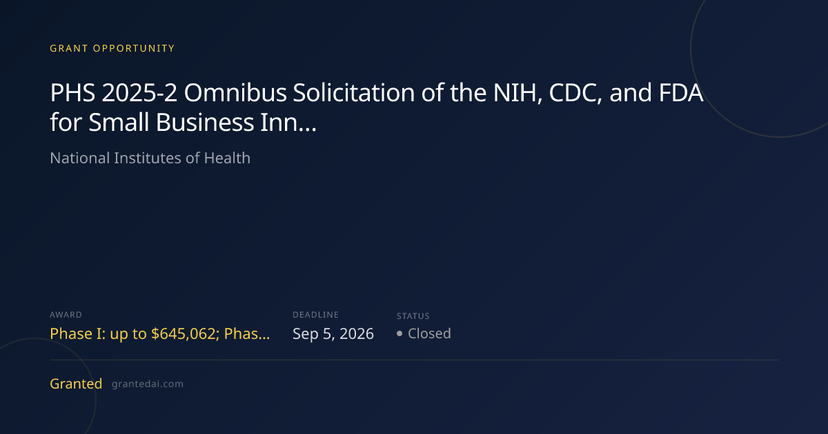 PHS 2025-2 Omnibus Solicitation of the NIH, CDC, and FDA for Small ...