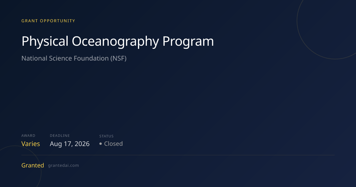 Physical Oceanography Program (2026) | Granted AI