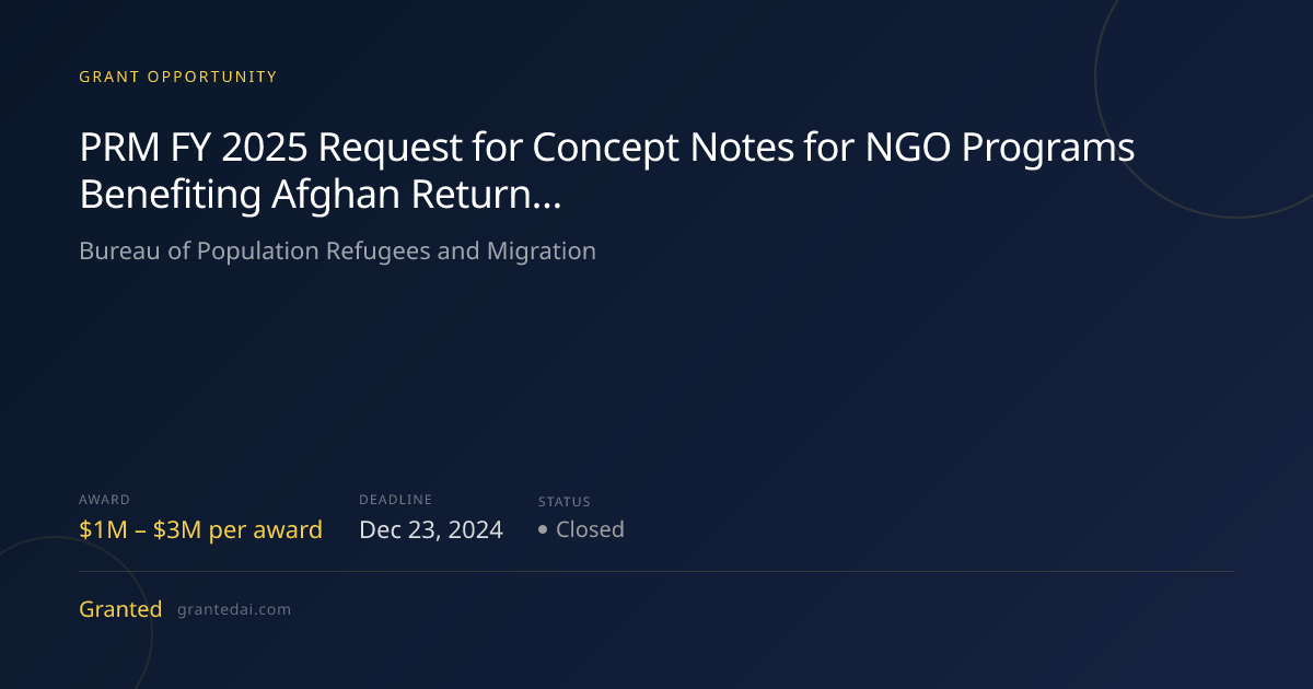 PRM FY 2025 Request for Concept Notes for NGO Programs Benefiting ...