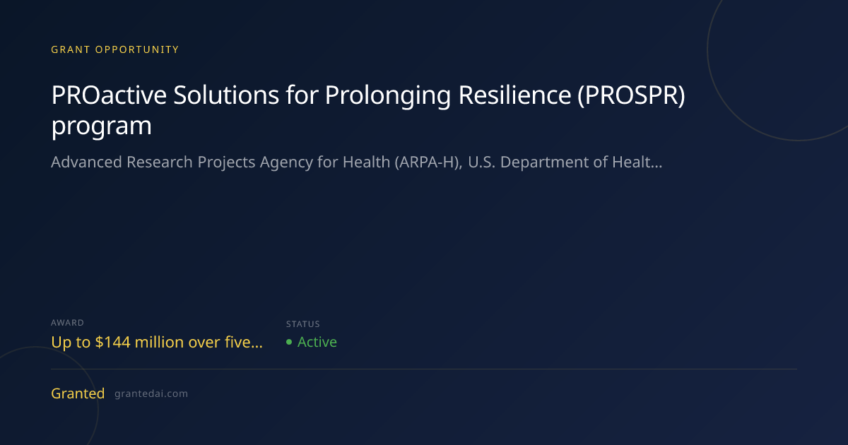 PROactive Solutions for Prolonging Resilience (PROSPR) program (2026 ...