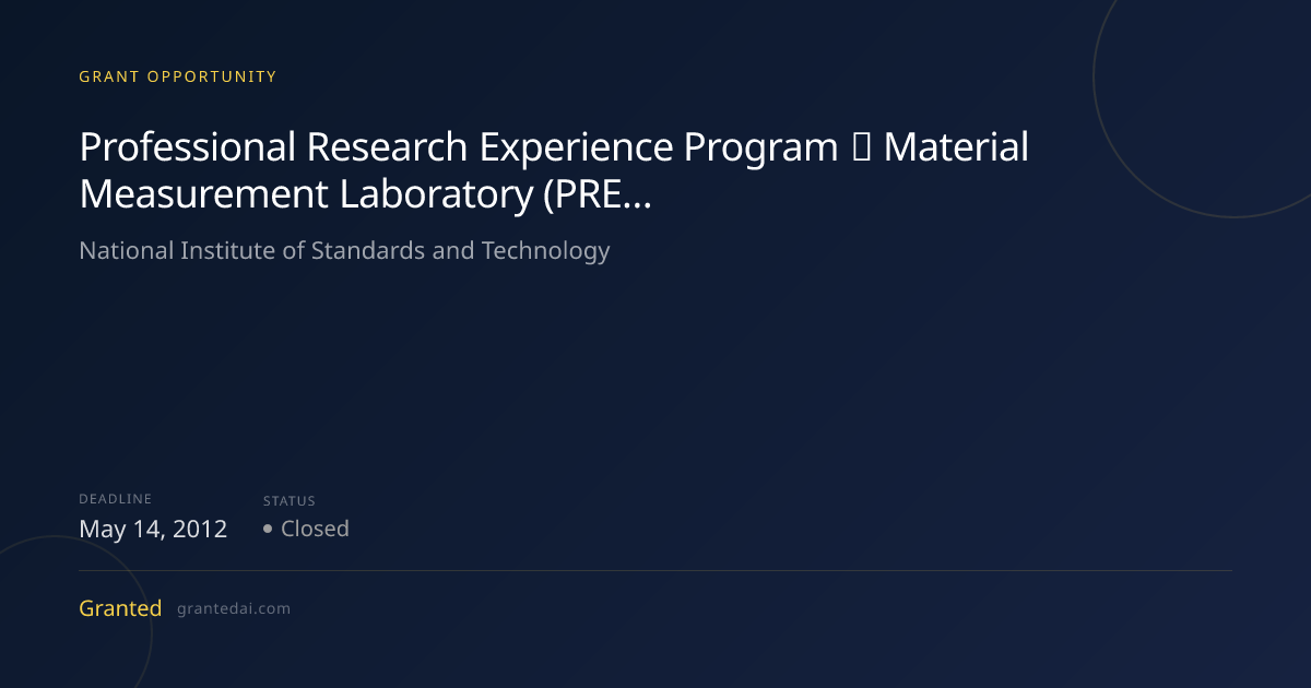 Professional Research Experience Program Material Measurement ...