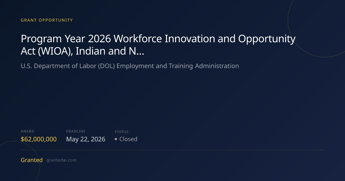 Program Year 2026 Workforce Innovation and Opportunity Act (WIOA ...