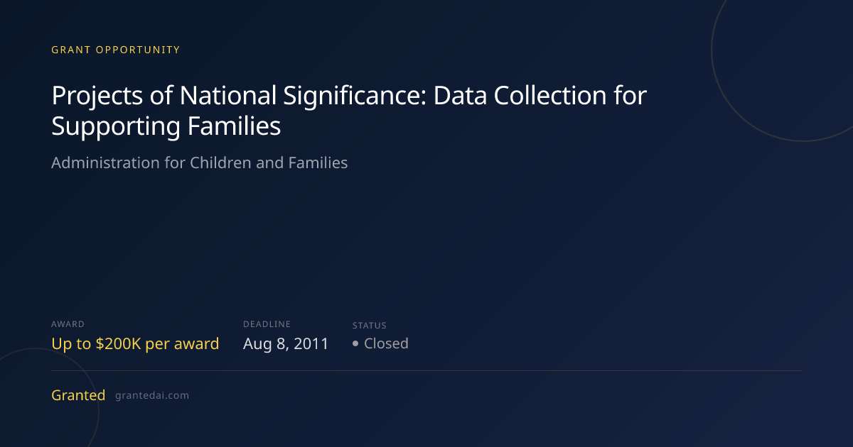 Projects of National Significance: Data Collection for Supporting ...