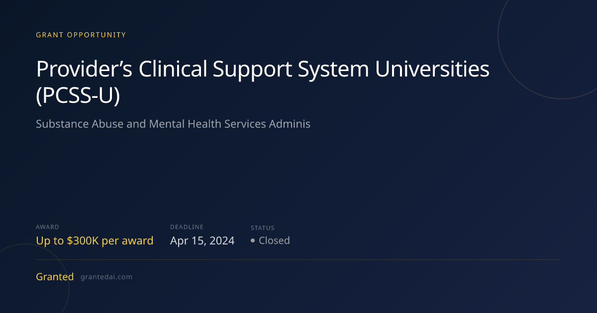 Provider’s Clinical Support System Universities (PCSS-U) (2024 ...