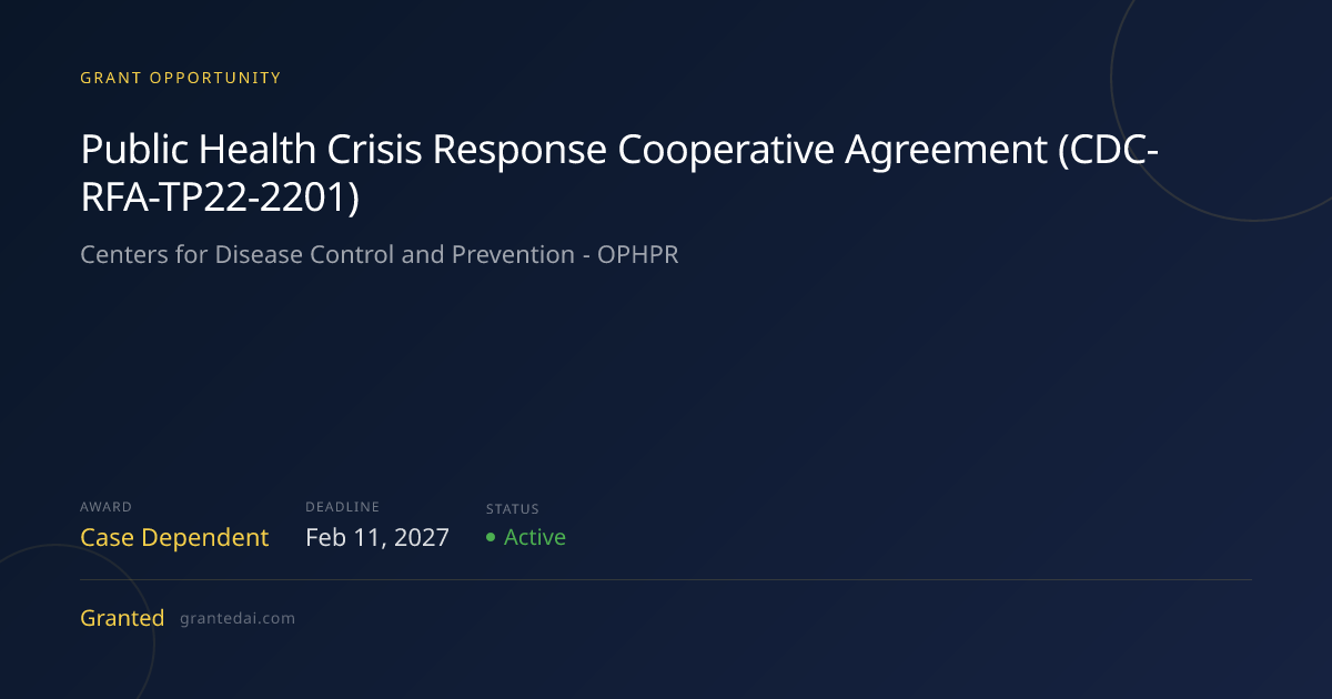 Public Health Crisis Response Cooperative Agreement (CDC-RFA-TP22-2201 ...