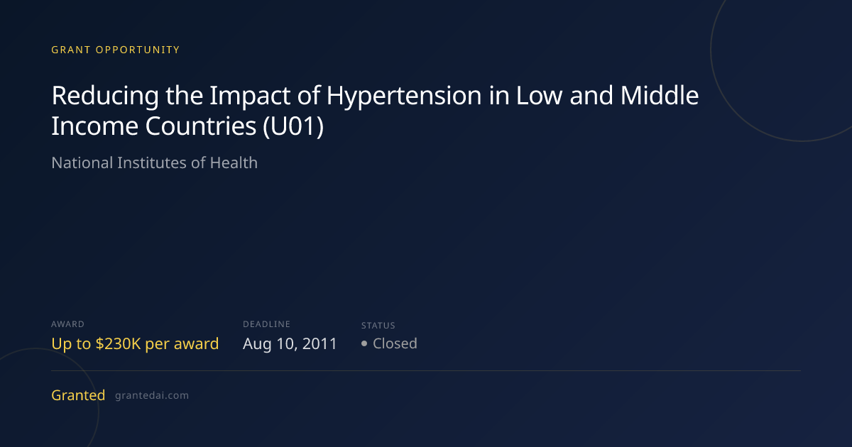 Reducing the Impact of Hypertension in Low and Middle Income Countries ...