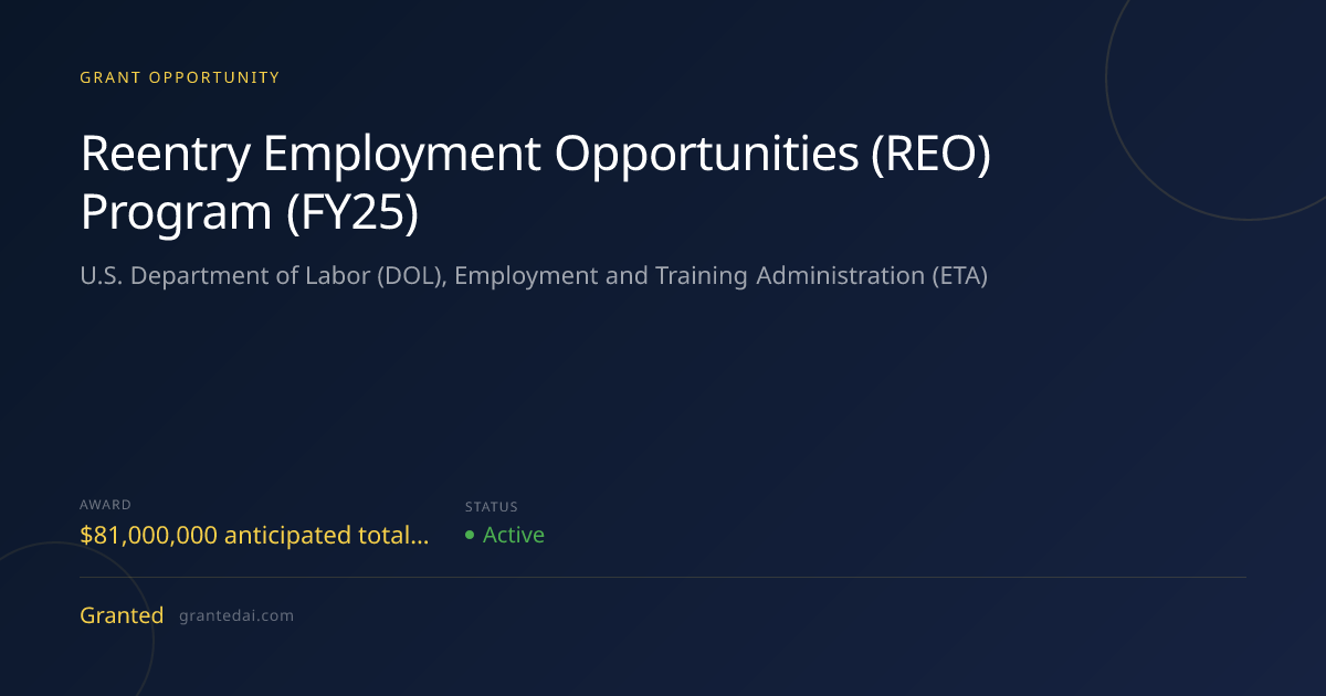 Reentry Employment Opportunities (REO) Program (FY25) (2026) | Granted AI