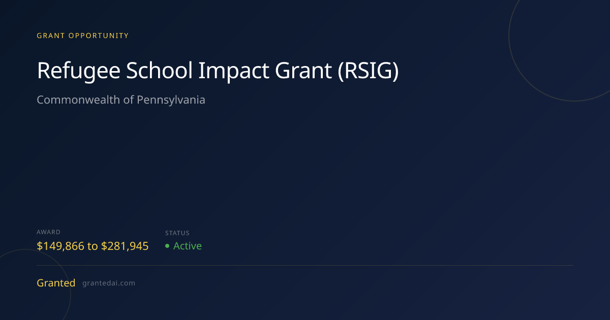 $281.9K for Nonprofits: Refugee School Impact Grant (RSIG) | Granted AI