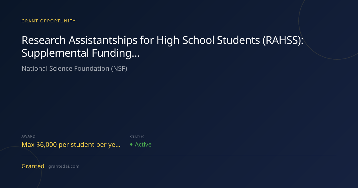 Research Assistantships for High School Students (RAHSS): Supplemental ...