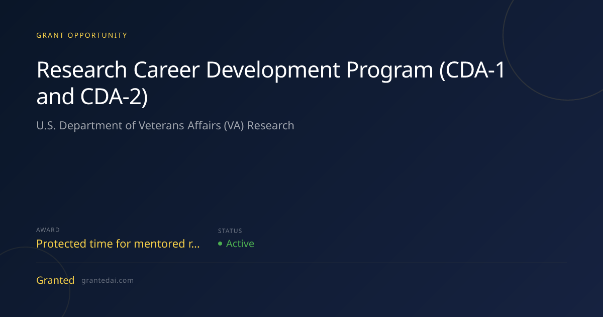 Research Career Development Program (CDA-1 and CDA-2) (2026) | Granted AI
