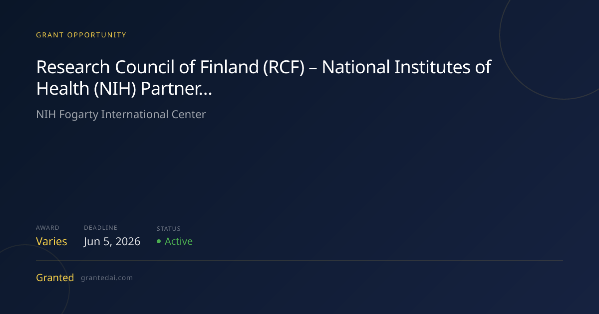 Research Council of Finland (RCF) – National Institutes of Health (NIH ...