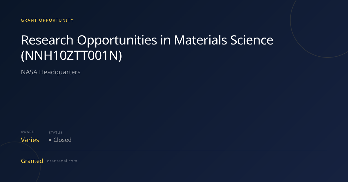 Research Opportunities in Materials Science (NNH10ZTT001N) (2026 ...