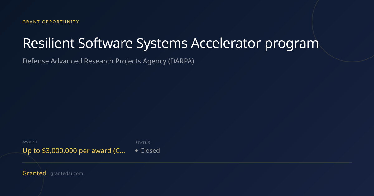 Resilient Software Systems Accelerator program (2026) | Granted AI