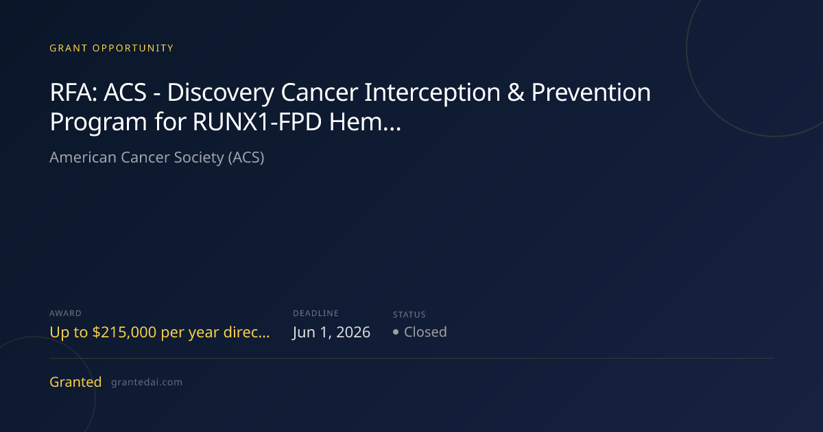 RFA: ACS - Discovery Cancer Interception & Prevention Program for RUNX1 ...
