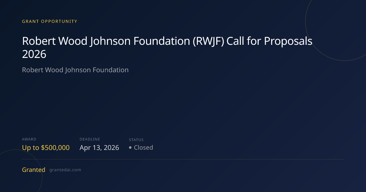 Robert Wood Johnson Foundation (RWJF) Call for Proposals 2026 (2026 ...