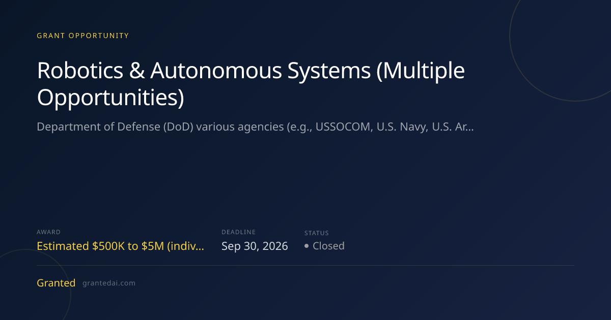 Robotics & Autonomous Systems (Multiple Opportunities) (2026) | Granted AI
