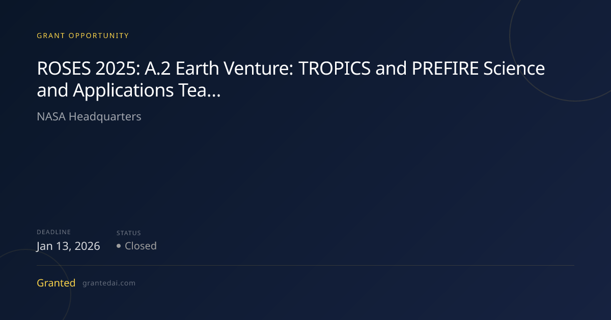 ROSES 2025: A.2 Earth Venture: TROPICS and PREFIRE Science and ...