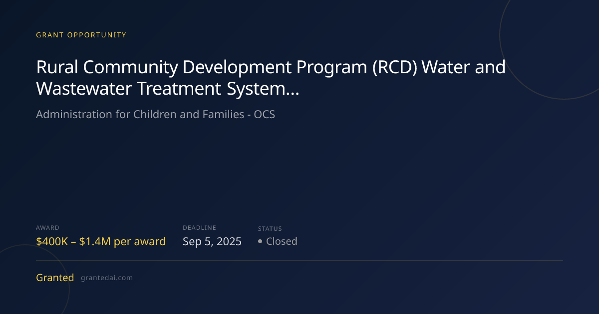 Rural Community Development Program (RCD) Water and Wastewater ...
