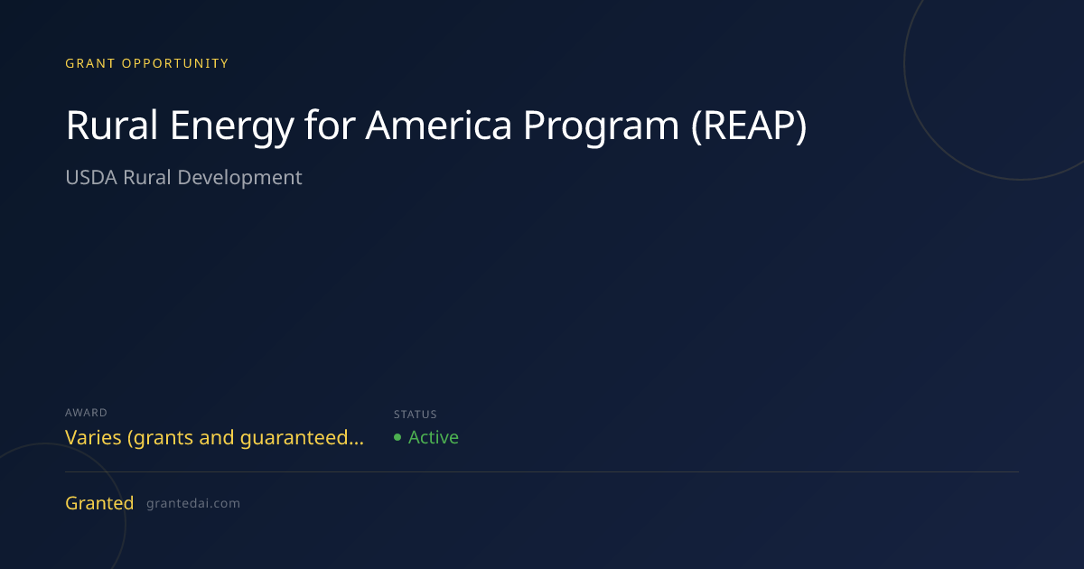 Rural Energy for America Program (REAP) (2026) | Granted AI
