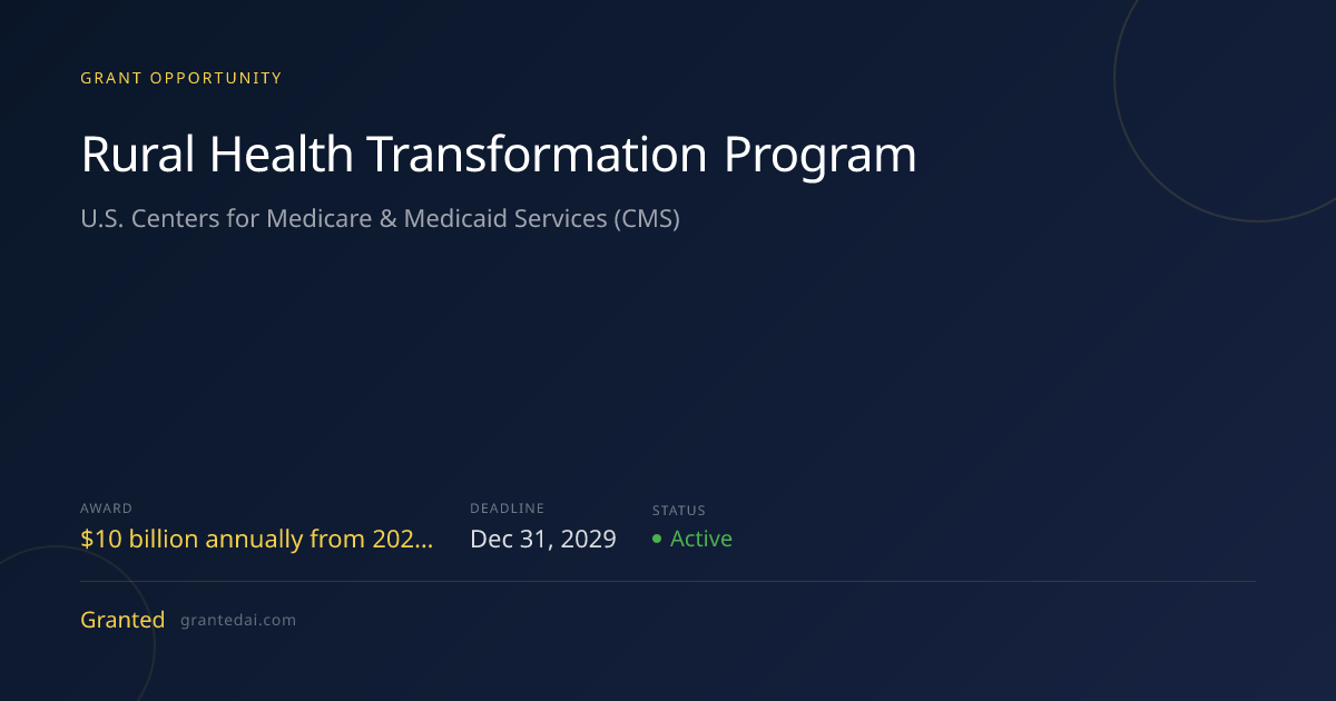 $190M for Governments: Rural Health Transformation Program | Granted AI