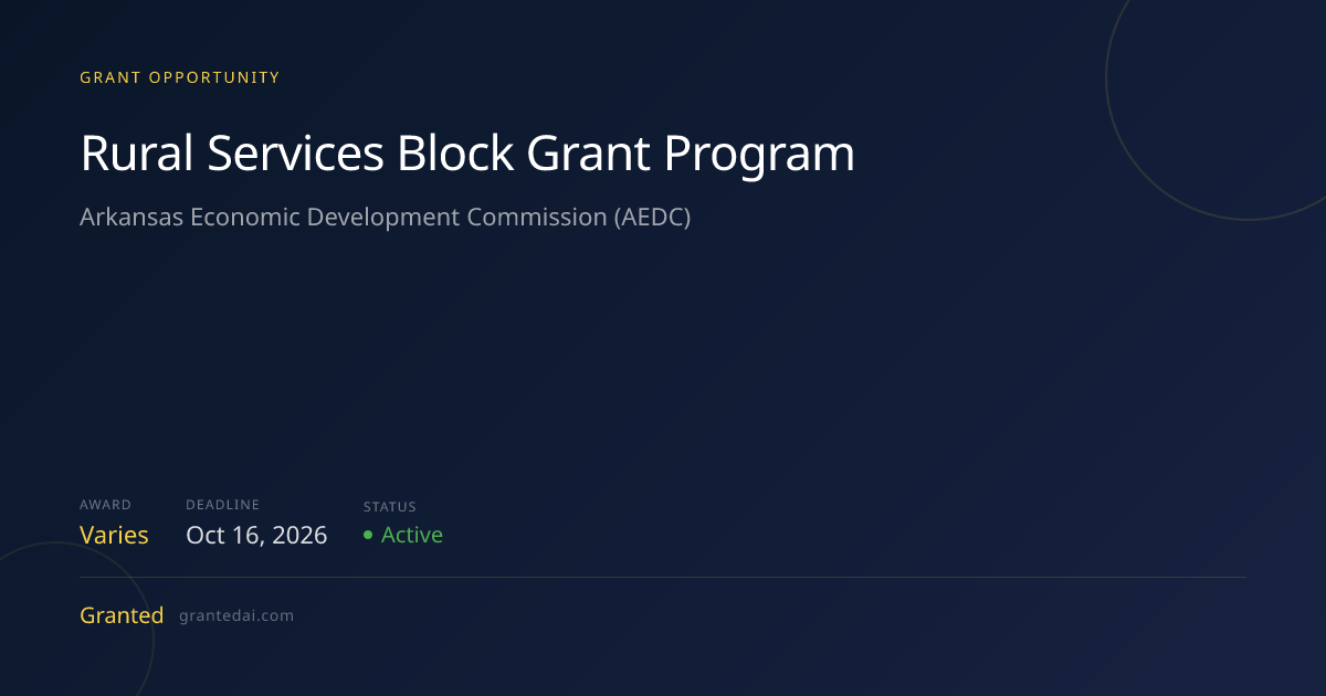 Rural Services Block Grant Program (2026) | Granted AI