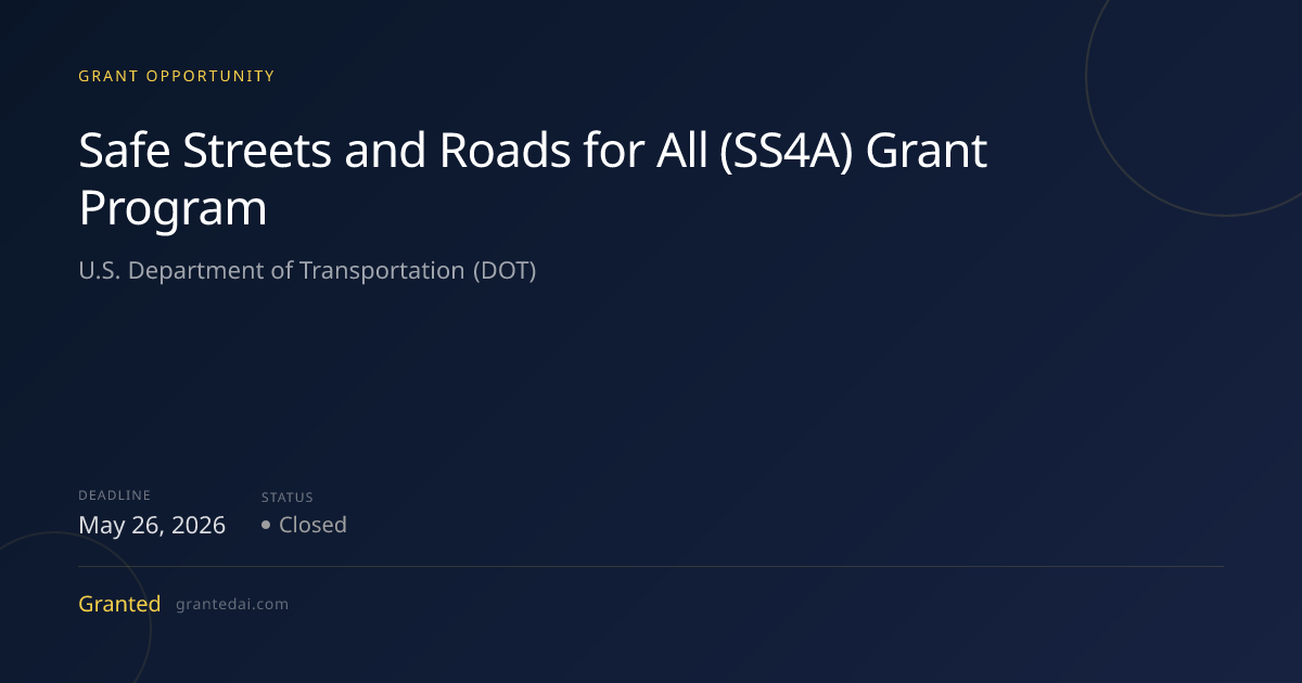Safe Streets and Roads for All (SS4A) Grant Program (2026) | Granted AI