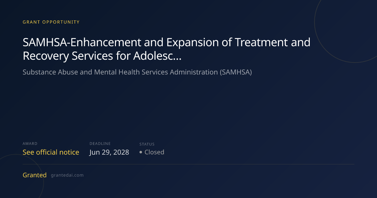 SAMHSA-Enhancement and Expansion of Treatment and Recovery Services for ...