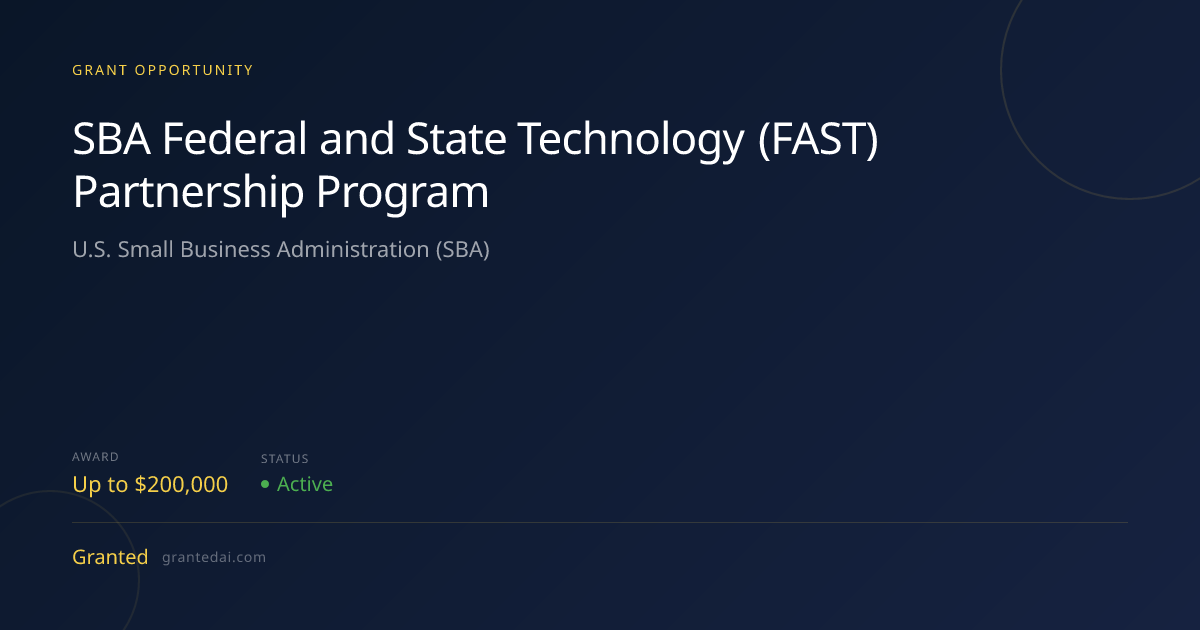 SBA Federal and State Technology (FAST) Partnership Program (2026 ...