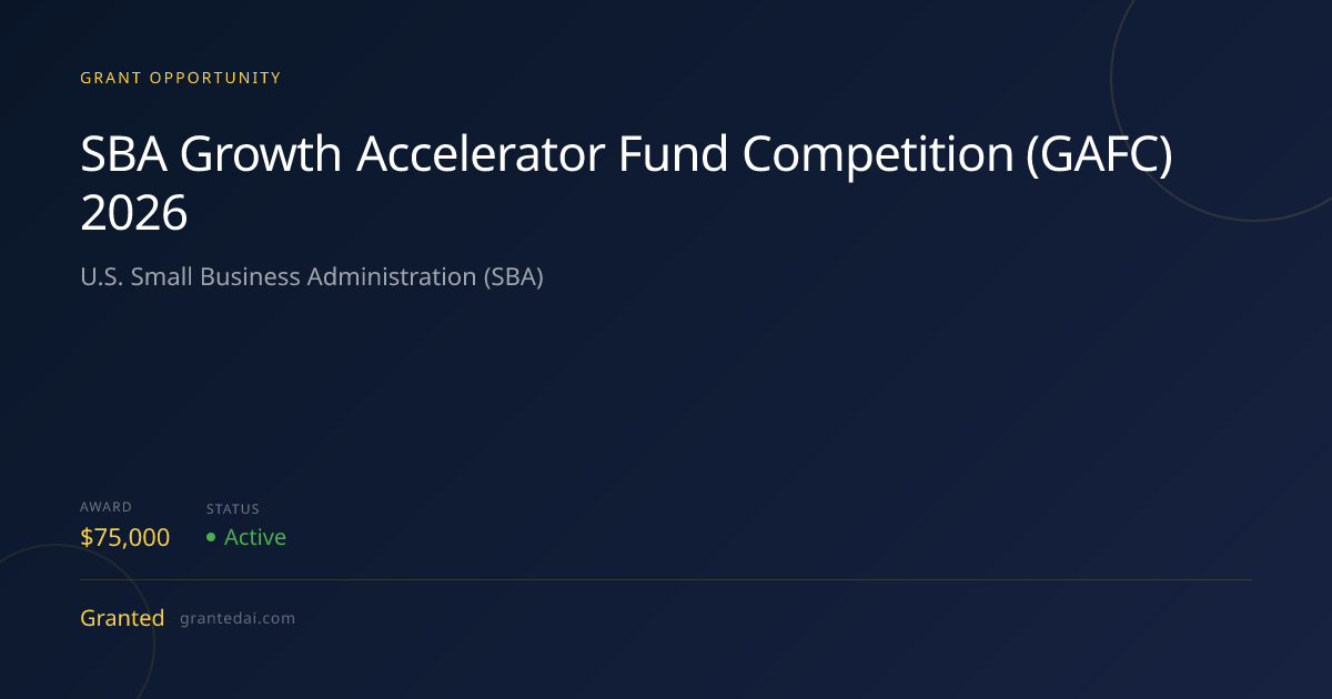 SBA Growth Accelerator Fund Competition (GAFC) 2026 (2026) | Granted AI