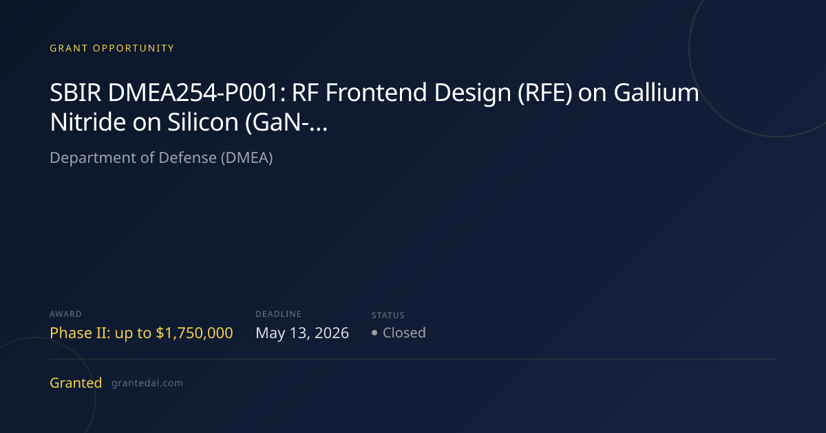 SBIR DMEA254-P001: RF Frontend Design (RFE) on Gallium Nitride on ...