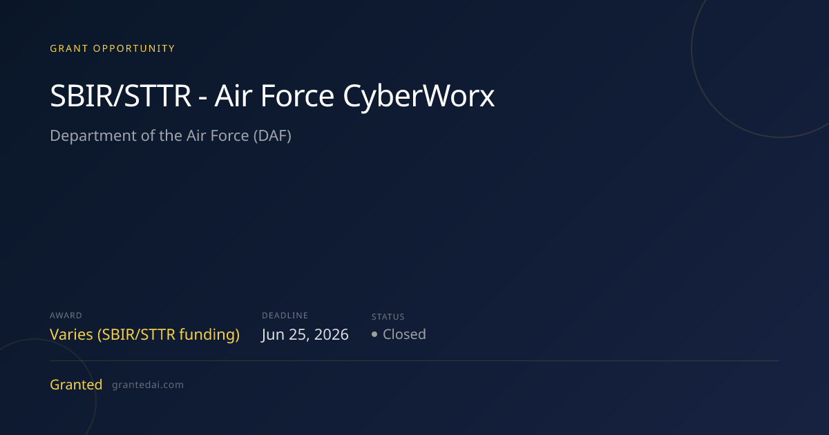 SBIR/STTR - Air Force CyberWorx (2026) | Granted AI