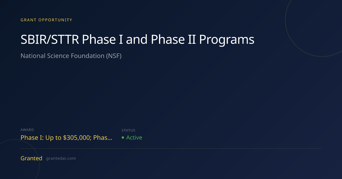 SBIR/STTR Phase I and Phase II Programs (2026) | Granted AI
