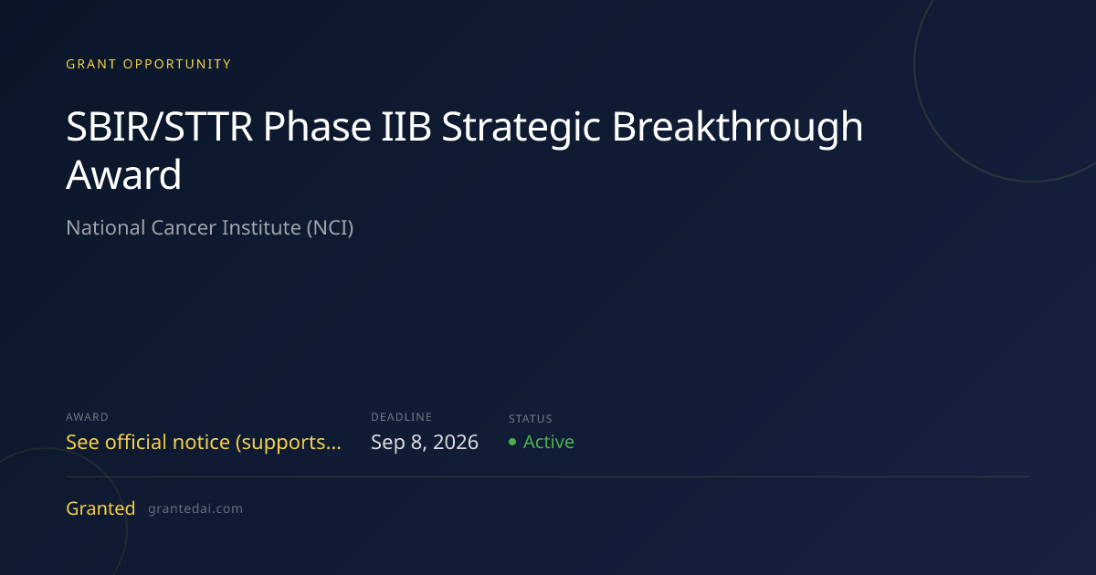 SBIR/STTR Phase IIB Strategic Breakthrough Award (2026) | Granted AI