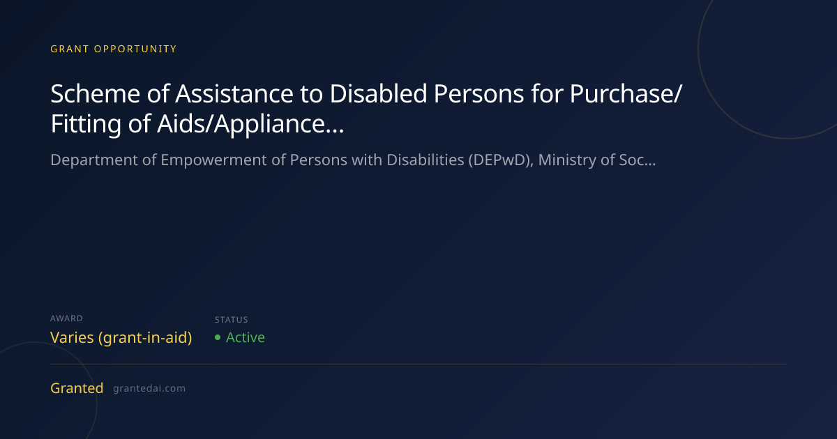 Scheme of Assistance to Disabled Persons for Purchase/Fitting of Aids ...