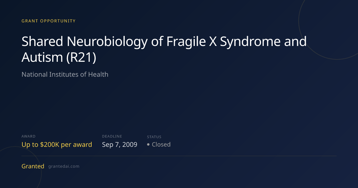 Shared Neurobiology of Fragile X Syndrome and Autism (R21) (2009 ...
