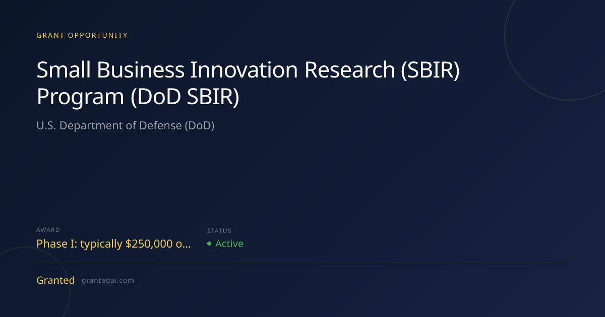 Small Business Innovation Research (SBIR) Program (DoD SBIR) (2026 ...