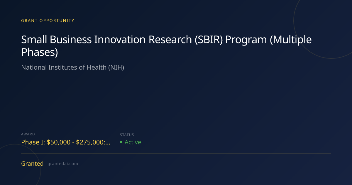 Small Business Innovation Research (SBIR) Program (Multiple Phases ...