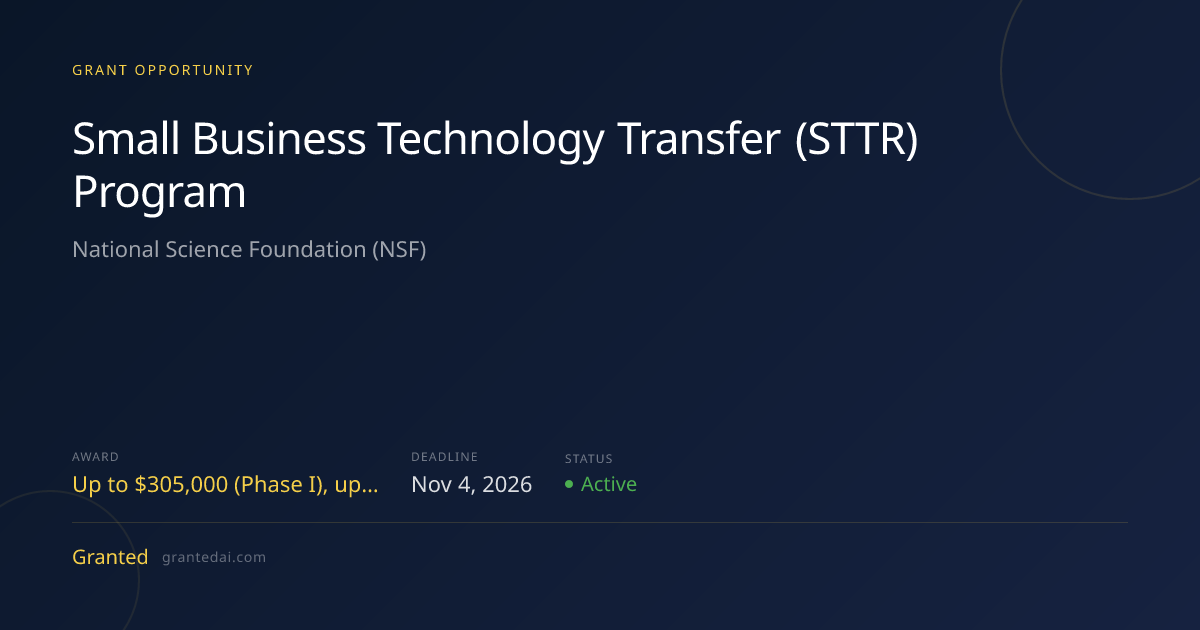 Small Business Technology Transfer (STTR) Program (2026) | Granted AI