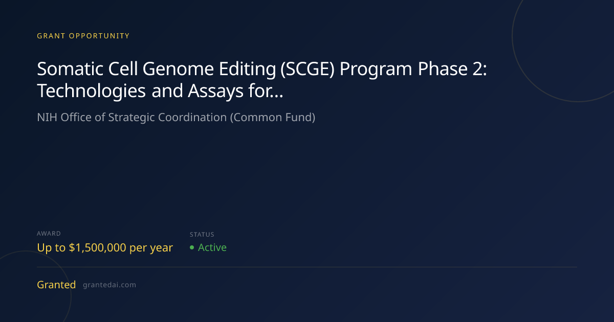 Somatic Cell Genome Editing (SCGE) Program Phase 2: Technologies and ...