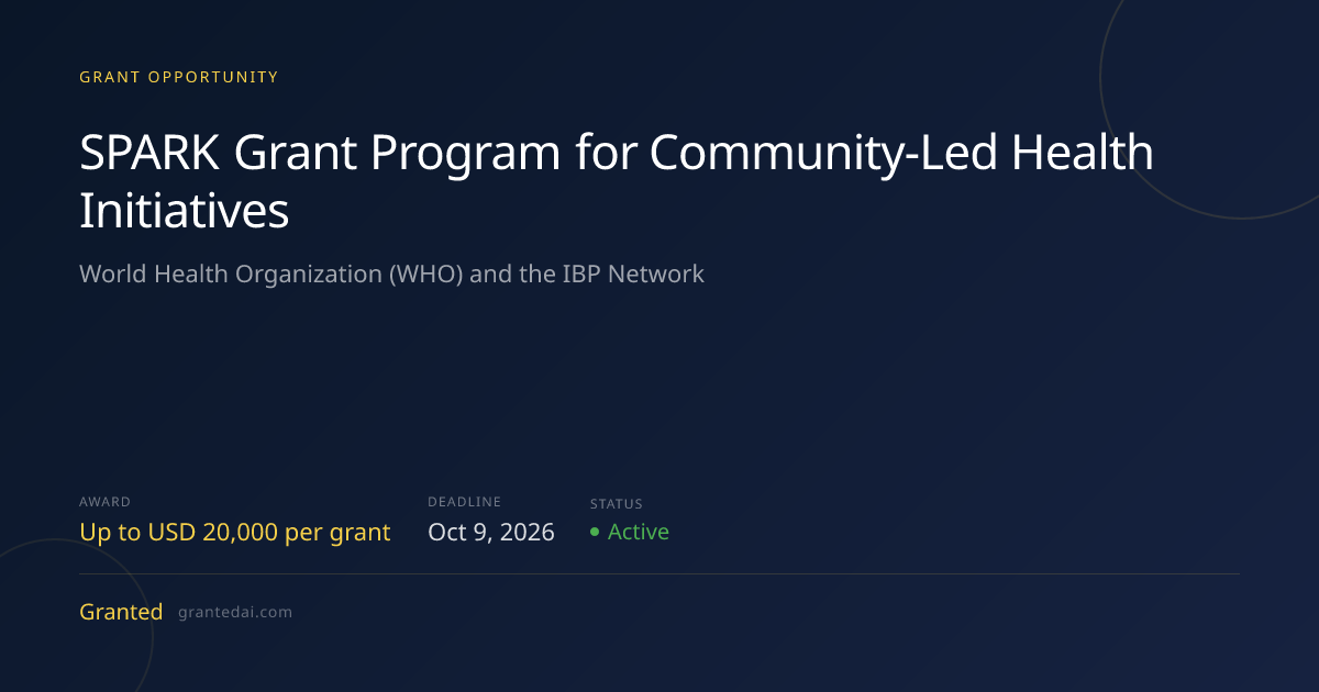 SPARK Grant Program for Community-Led Health Initiatives (2026 ...