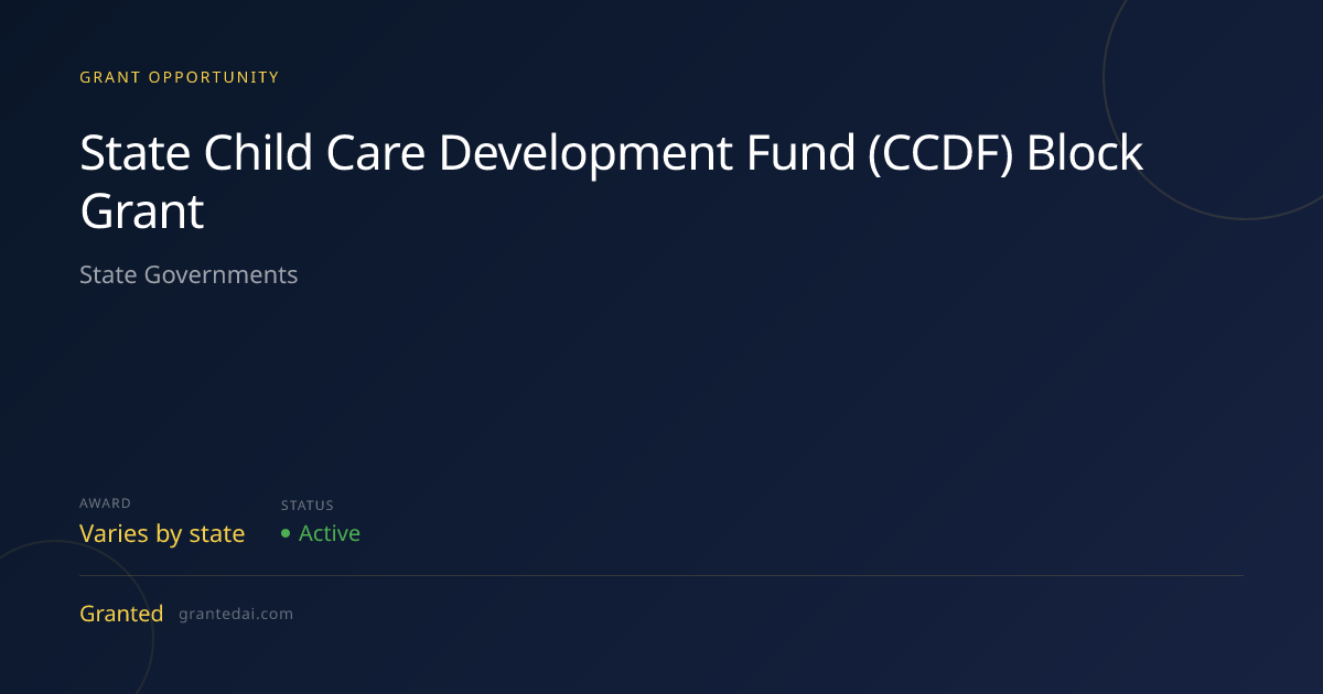 State Child Care Development Fund (CCDF) Block Grant (2026) | Granted AI
