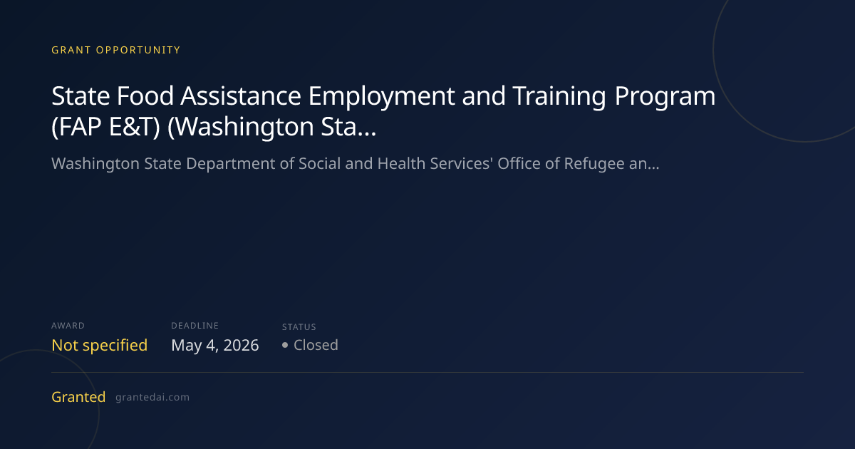 State Food Assistance Employment and Training Program (FAP E&T ...