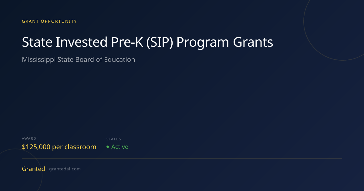 State Invested Pre-K (SIP) Program Grants (2026) | Granted AI